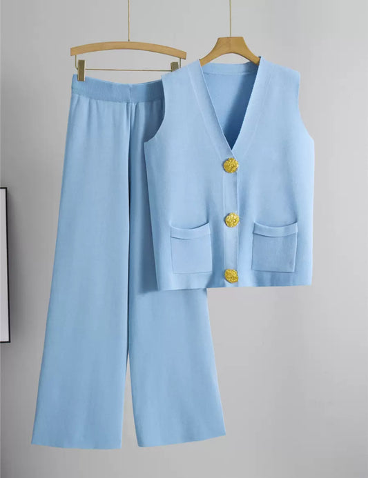 Women’s gold detail button co-ord short sleeve trouser set