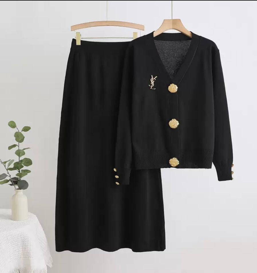 Women’s gold detail button co-ord skirt set