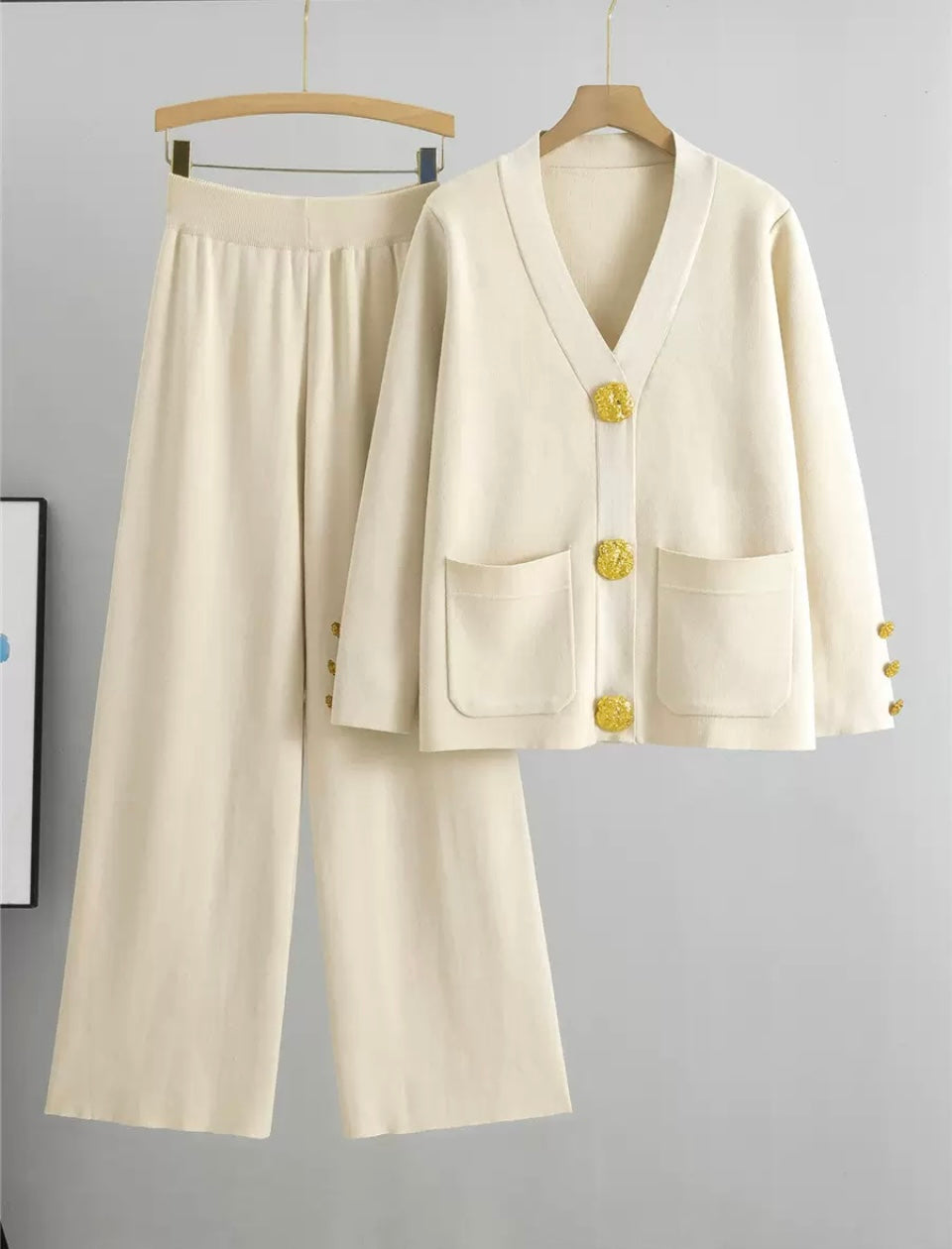 Women’s gold detail button co-ord long sleeve trouser set