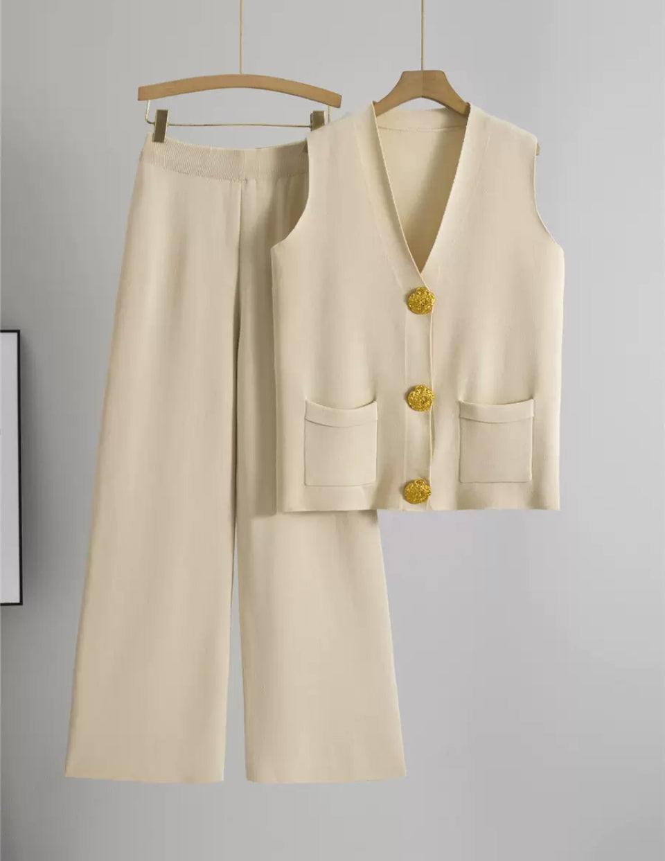 Women’s gold detail button co-ord short sleeve trouser set