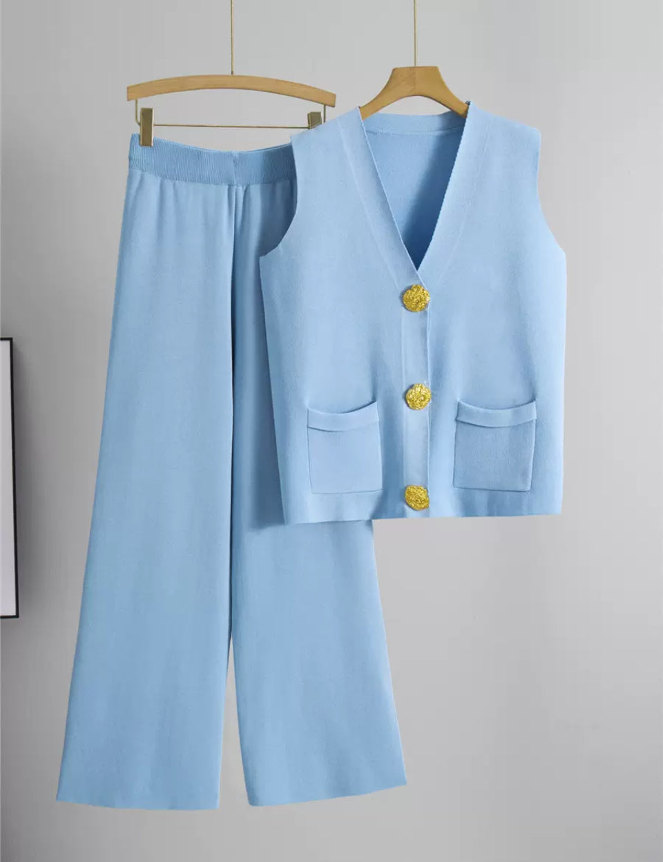 Women’s gold detail button co-ord short sleeve trouser set