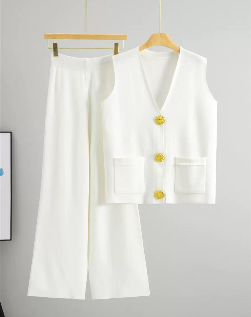 Women’s gold detail button co-ord short sleeve trouser set