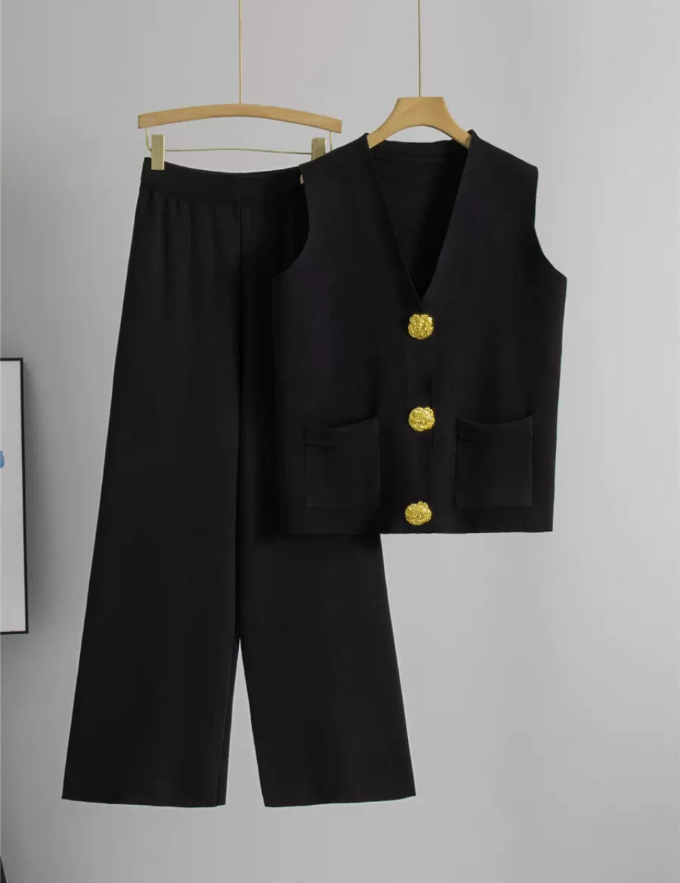 Women’s gold detail button co-ord short sleeve trouser set