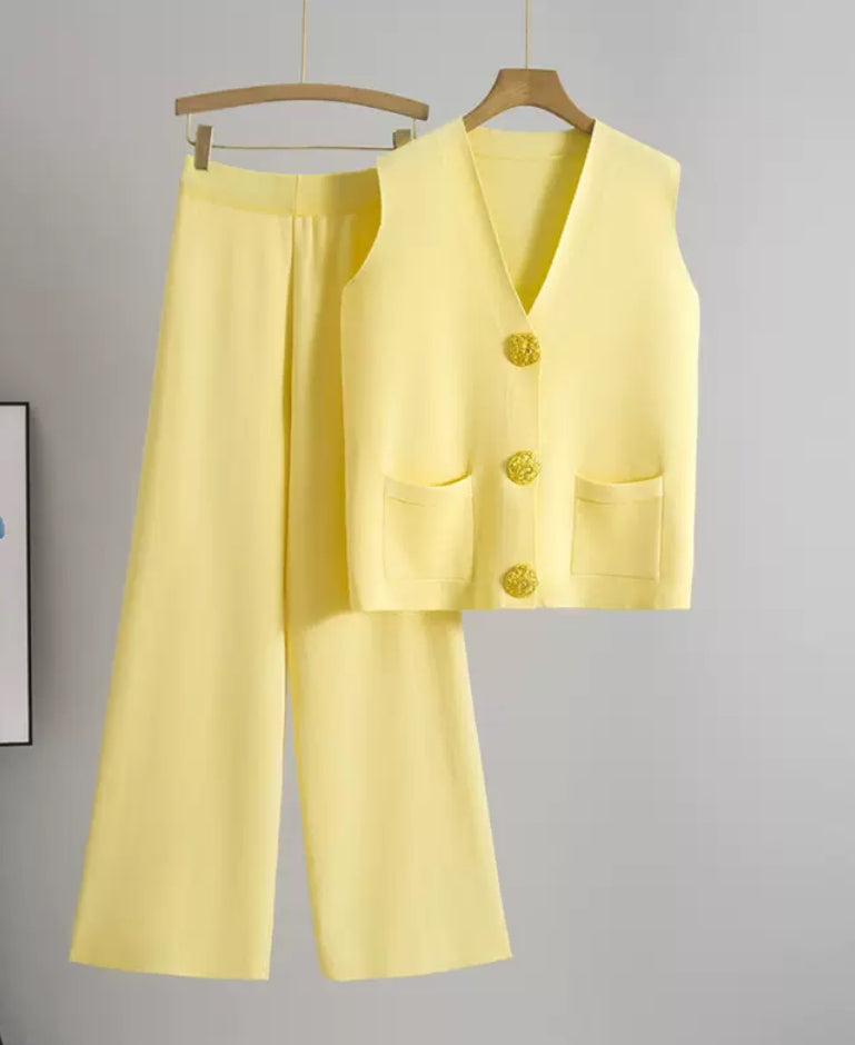 Women’s gold detail button co-ord short sleeve trouser set