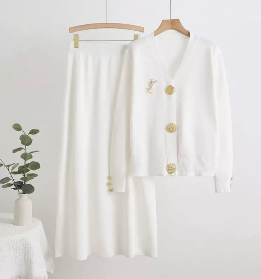 Women’s gold detail button co-ord skirt set